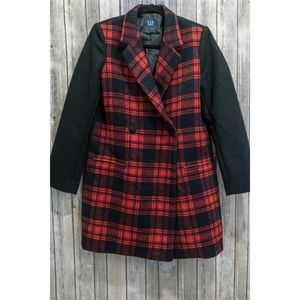 NWOT Gap Black Red Plaid Wool Blend Car Coat Small